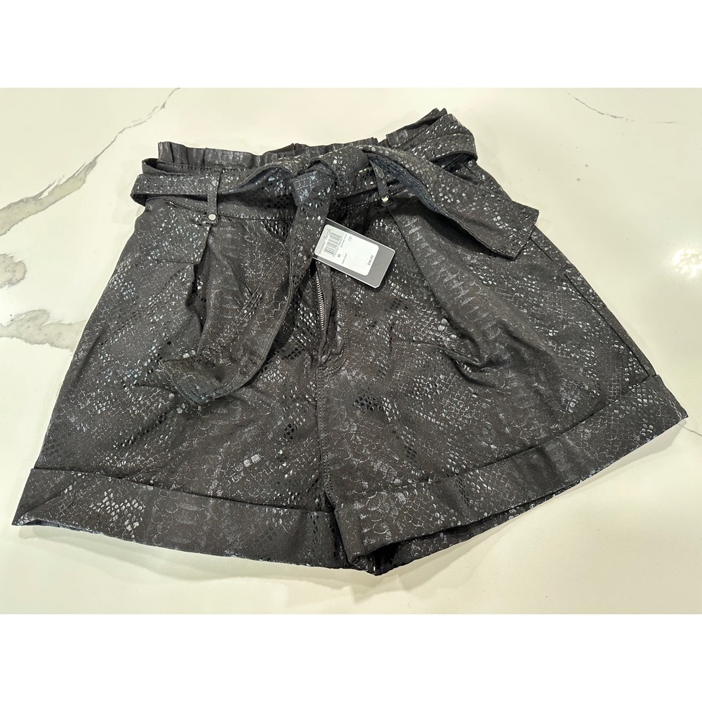 GUESS Sammy Short Black Shiny Python Snakeskin Paperbag Waist‎ Metallic